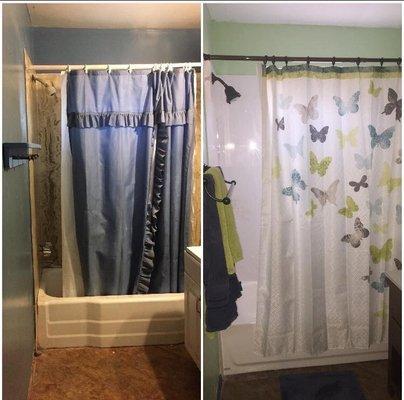 Before & After bathroom pictures.   Matt & Crew redid everything in this bathroom.