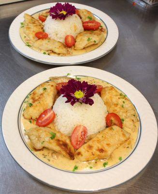 Walleye in a white wine cream sauce