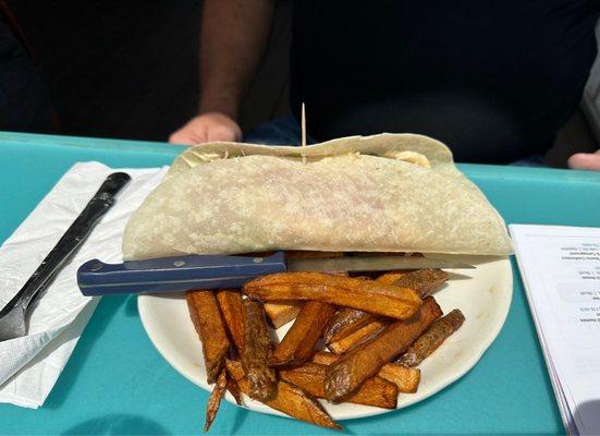 Gluten-free Turkey wrap and fries.