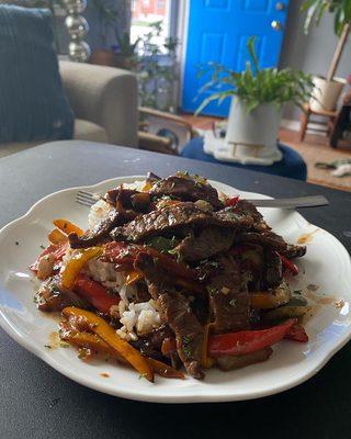 Pepper steak and rice