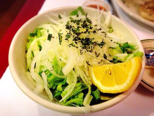 Lettuce & Onion Salad. Self-dressed with lemon, salt, olive oil to your taste.