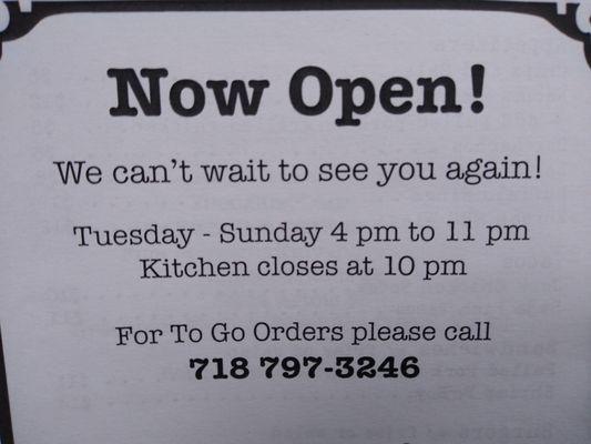 Reopened with new hours!