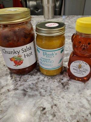 Amish made salsa and mustard, home produced honey