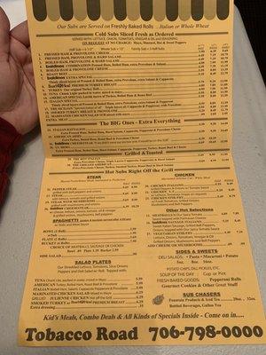 Take out menu