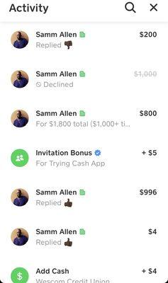 Cash App Samm Allen proof of payments of $2,000