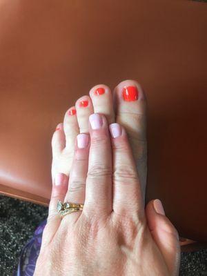 My nails are happy on both hand and foot. Gel polish on my nails and regular on my toes.