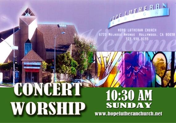 Hope Lutheran Church In Hollywood Concert Worship...every Sunday at 10:30am