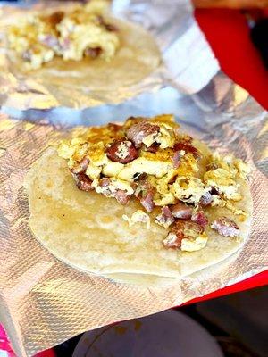 Homemade breakfast tacos.