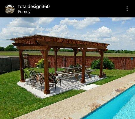 Cedar Pergola 
You can see more of our work at @ totaldesign360.  for budgets send a text or a whatsapp to 2144301399.