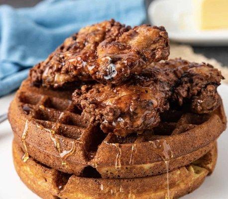 Chocolate chicken and waffles