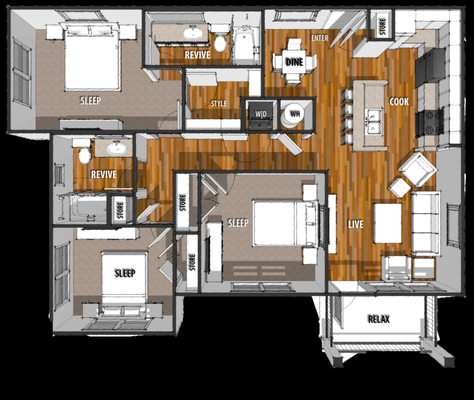 3 bedroom 2 bathrooms