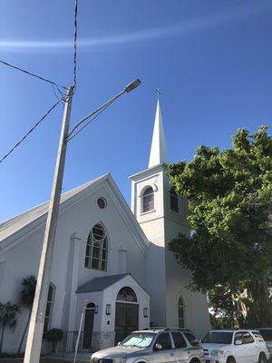 A beautiful area, this church dominates the skyline with its spire.