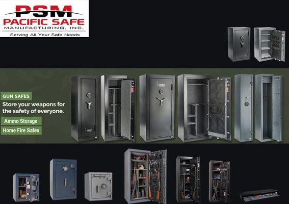 Variety of Home Fire, Gun Safes and weapon storage.