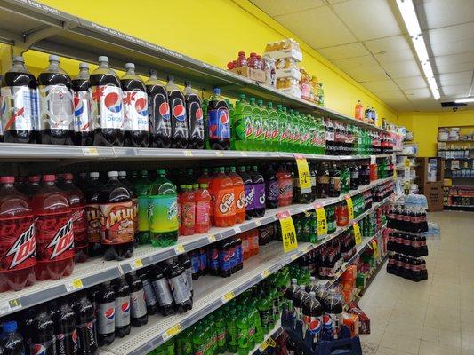 A wide selection of sodas and refreshment drinks.