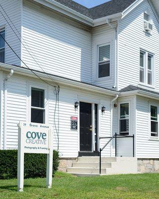 The entrance of Cove Creative, located at 39 Grove Avenue, Westerly, RI 02891