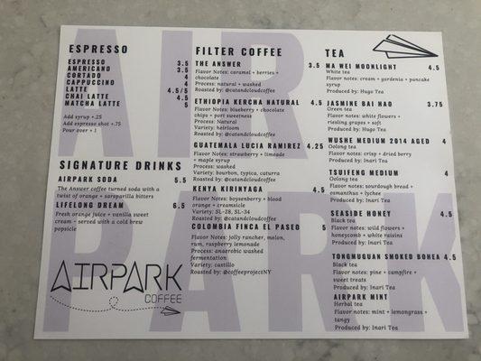 Airpark Coffee: Menu (20 Jun 2021)