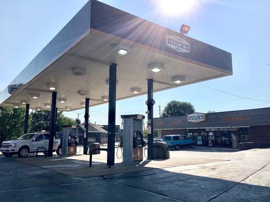 Six fuel pumps, including gas and auto diesel.