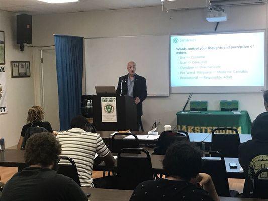 Matthew Abel teaching Dr. Whitty's class at Oaksterdam University, Oakland California.  2017