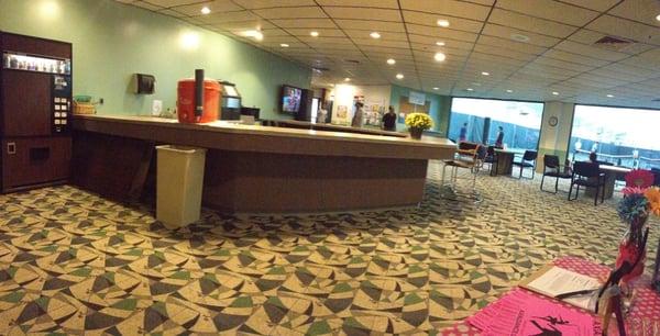 The huge lobby- with sofas, chairs, and a mounted wide screen TV. Has waiting ever been more fun?