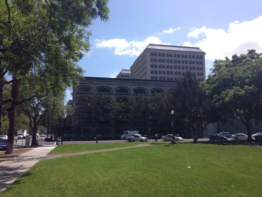 Parking garage directly across from St. James park.