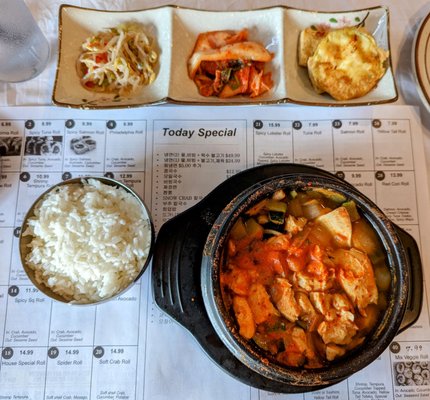 Spicy Tofu Soup with sides