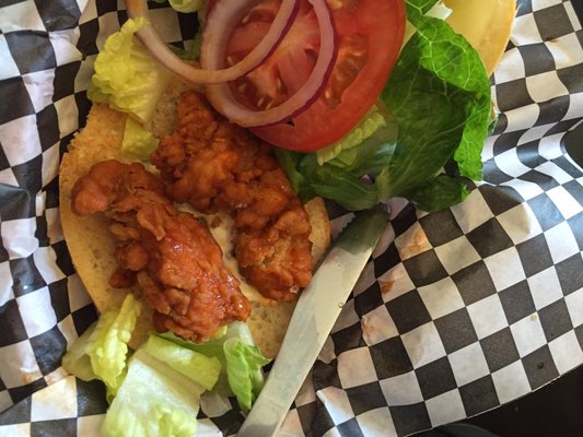 Two tiny boneless wings on this bun counts as a buffalo chicken sandwich? Really?