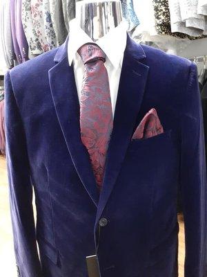 Blue suit with matching tie and handkerchief for men