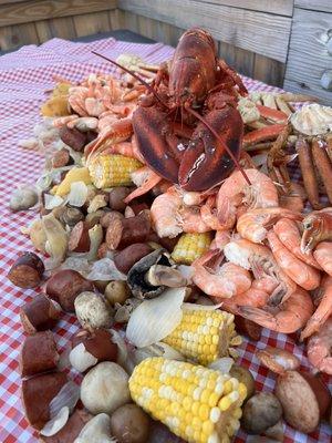 Shrimp boil with Crab leg clusters and Lobster