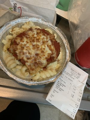 The $28 chicken parm and Mac and cheese I was charged for