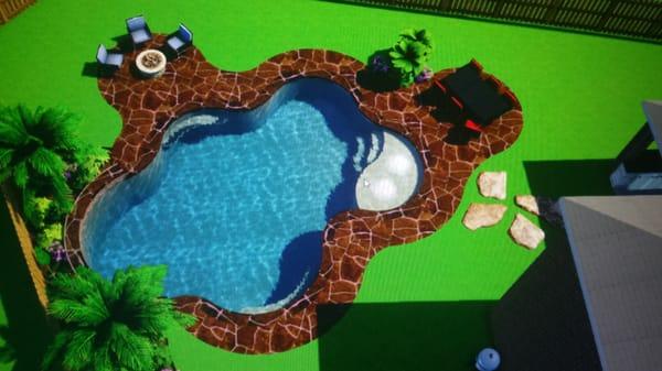 An example of our use of 3-D design software to give you an amazing visual experience in your future backyard oasis!