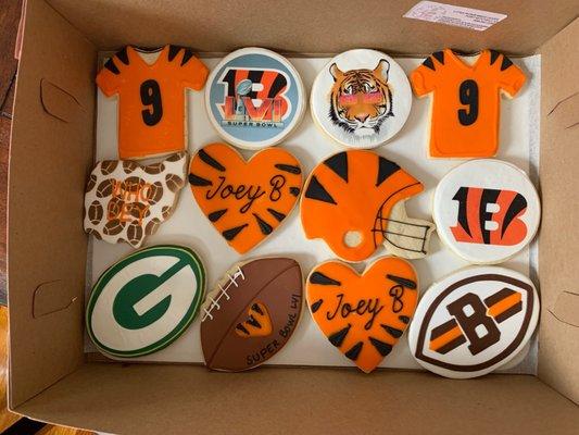 Bengals Super Bowl cookies! (Plus a couple of special request cookies from me and my husband)