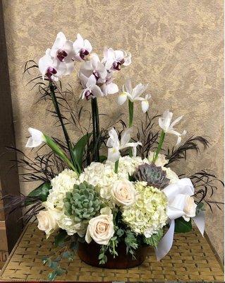 Cymbidium Orchid with Fresh Cut Flowers