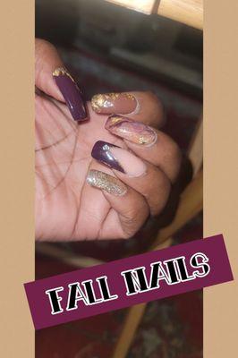 Fall Nails  done by Tiffany at Vacaville Nails in Vacaville. Loving  the gold flakes.