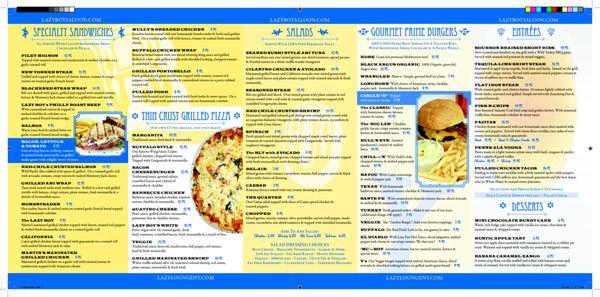 My custom designed menu for Lazy Boy Saloon in White Plains