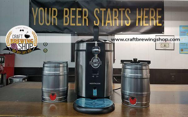 A 1.2 gallon brewing appliance with compatible mini kegs.