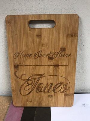 Laser engraved cutting board complete for the Jones family!