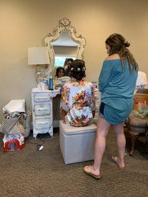 Leslie came out to the venue to do the bride's hair. It was gorgeous! This picture is not at the actual salon.