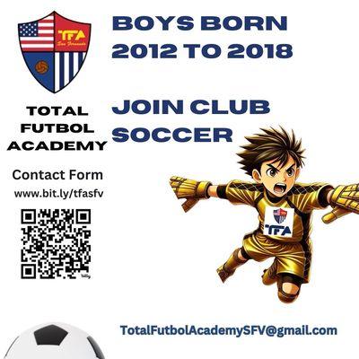 Boys soccer club, practices in LA Parks and local schools.  https://linktr.ee/tfasfv