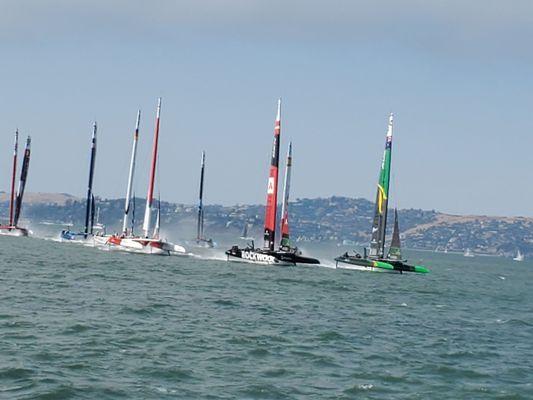 Racing sailboats