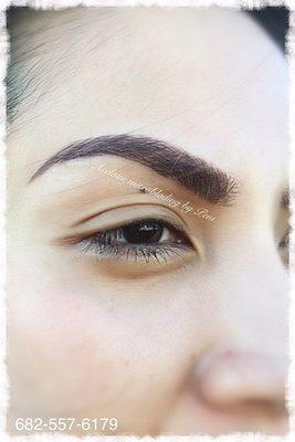 She likes to have soft brown full volume eyebrows so we give her 3D microblading eyebrows