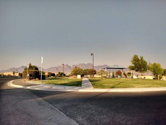 Side view of Sam Graft Park with view of Organ Mountains