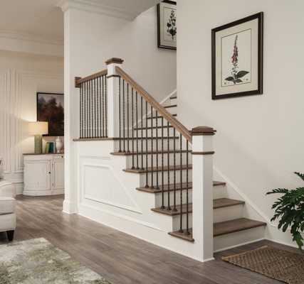 Traditional stairs, contact Next Day Moulding to get the parts to duplicate this look!