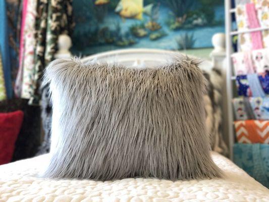 Our new Gray Llama Faux Fur pillow cover.