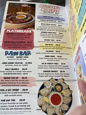 Raw bar menu