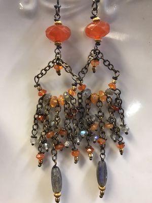 Vintage labradorite and carnelian pierced earrings