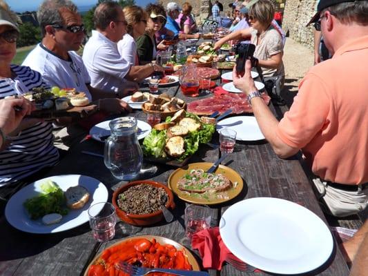 Lunch at a goat cheese farm in the south of France.