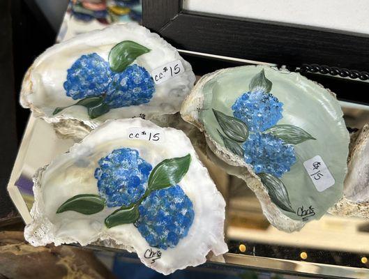 Hand-painted oyster shell art