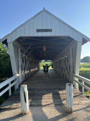 The bridge entrance, with a size comparison to how big it is.