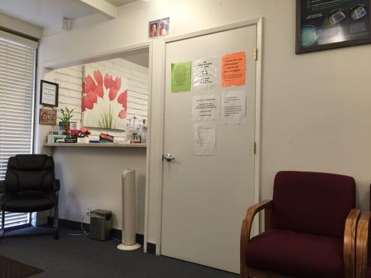 Small waiting area with seating for twelve.