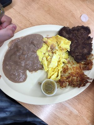 Chopped steak and eggs